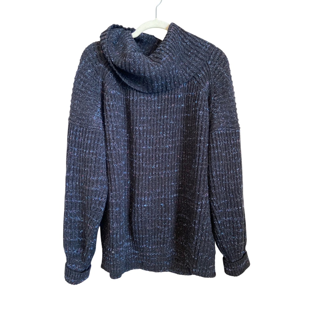 Free‎ People Leo Black Confetti Chunky Knit Cowl Neck Oversized Sweater Small